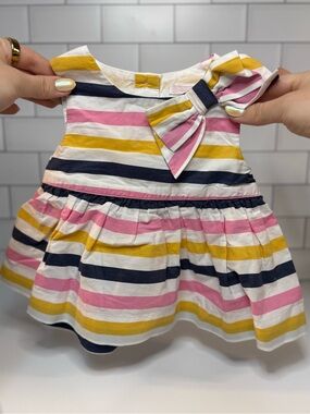 Janie and Jack Striped Bow-Front Dress in Pink, Yellow & Navy